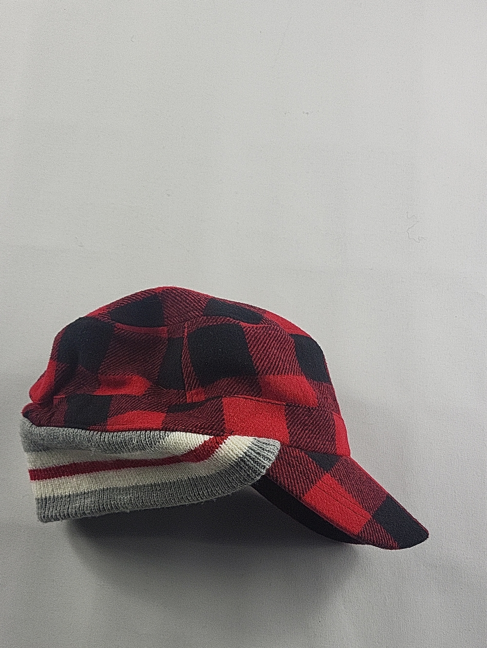Crown Cap Canada Red Buffalo Plaid Wool Blend Railroad Hat Cap with Ear Flaps